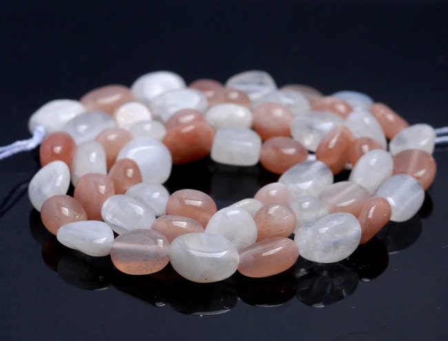 6-7mm Moonstone Gemstone Pebble Nugget Granule Loose Beads 7.5 Inch Half Strand (80001937 H-a33)