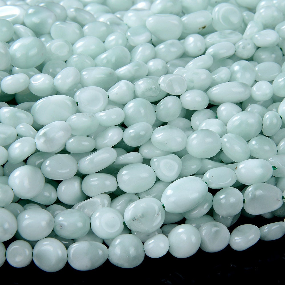 6-8mm Natural Green Moonstone Gemstone Pebble Nugget Loose Beads (d184)