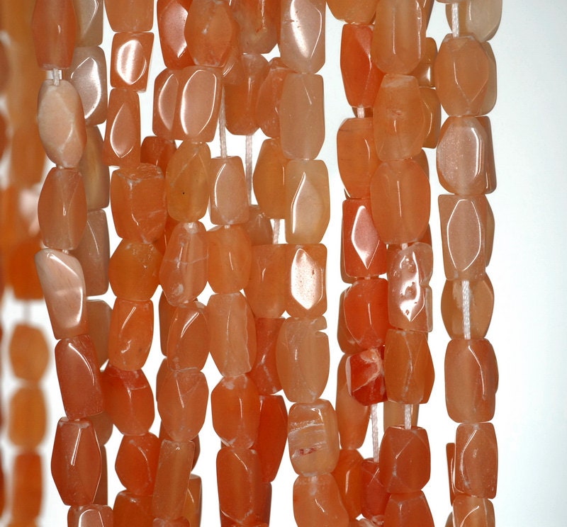 7x4-11x5mm Orange Moonstone Gemstone Faceted Barrel Nugget Loose Beads 14 Inch Full Strand (90185173-897)