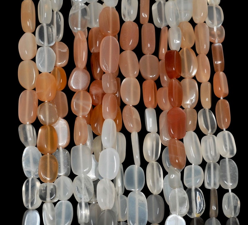 7x5mm-10x6mm Orange White Grey Moonstone Gemstone Pebble Nugget Loose Beads 14 Inch Full Strand (90185168-893)