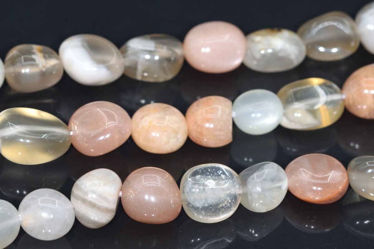 8-10mm Multicolor Moonstone Beads Pebble Nugget Grade A Genuine Natural Gemstone Loose Beads 15.5"/ 7.5" Bulk Lot Options (108547)