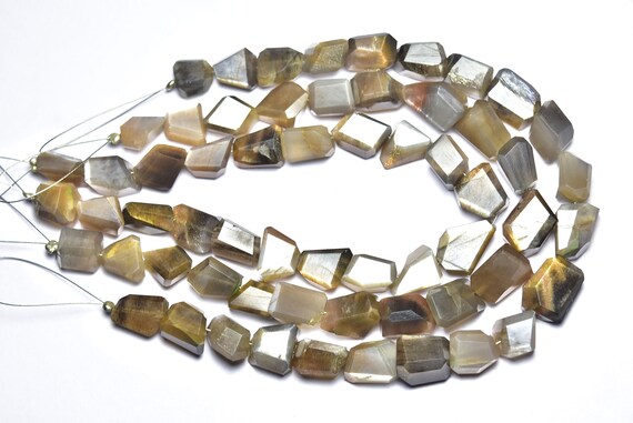 Bi Moonstone Nuggets Beads - 8 Inches - Natural Gray Bi Moonstone Faceted Nuggets Strand - Size Is 9-12 Mm #647