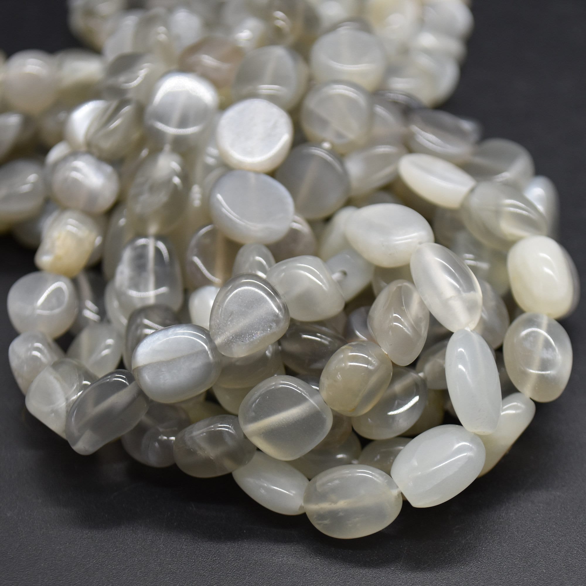 Grey Moonstone Gemstone Pebble Tumblestone Nugget Beads - 7mm-10mm - 15" Strand