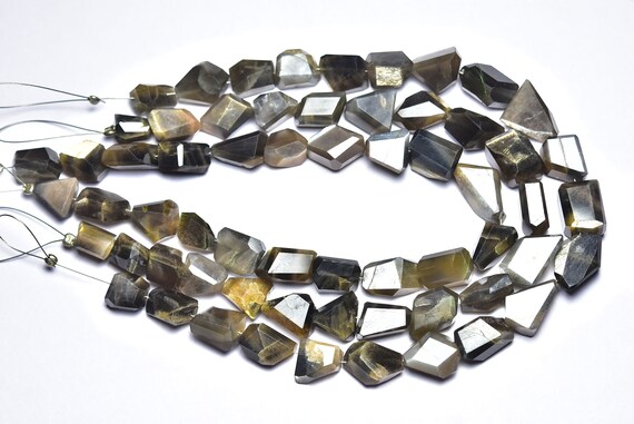 Moonstone Nuggets Beads - 8 Inches - Natural Amazing Black Moonstone Faceted Nuggets Strand - Size Is 9-12mm #659