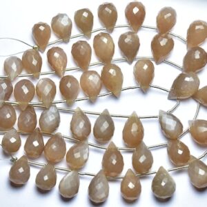 Chocolate Moonstone Teardrop Beads - 7 inches - Natural Super Quality Faceted Moonstone Tear Drops Briolettes - Size is 8x11-9x14 mm #1761