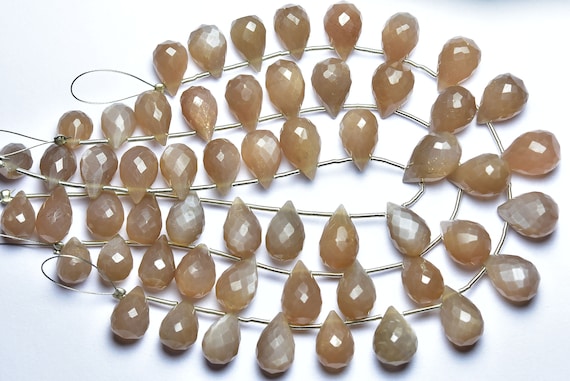 Chocolate Moonstone Teardrop Beads - 7 Inches - Natural Super Quality Faceted Moonstone Tear Drops Briolettes - Size Is 8x11-9x14 Mm #1761