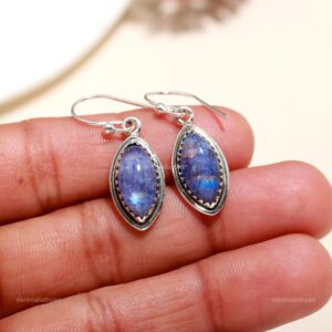 Blue Moonstone Drop Earrings: 925 Sterling Silver, Natural Gemstone
