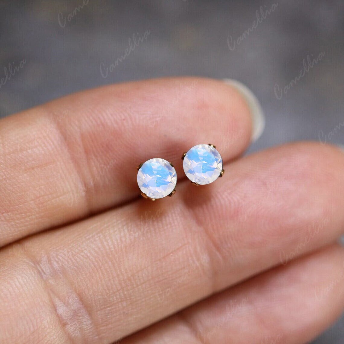 Minimalist Round Moonstone Stud Earrings, Sterling Silver