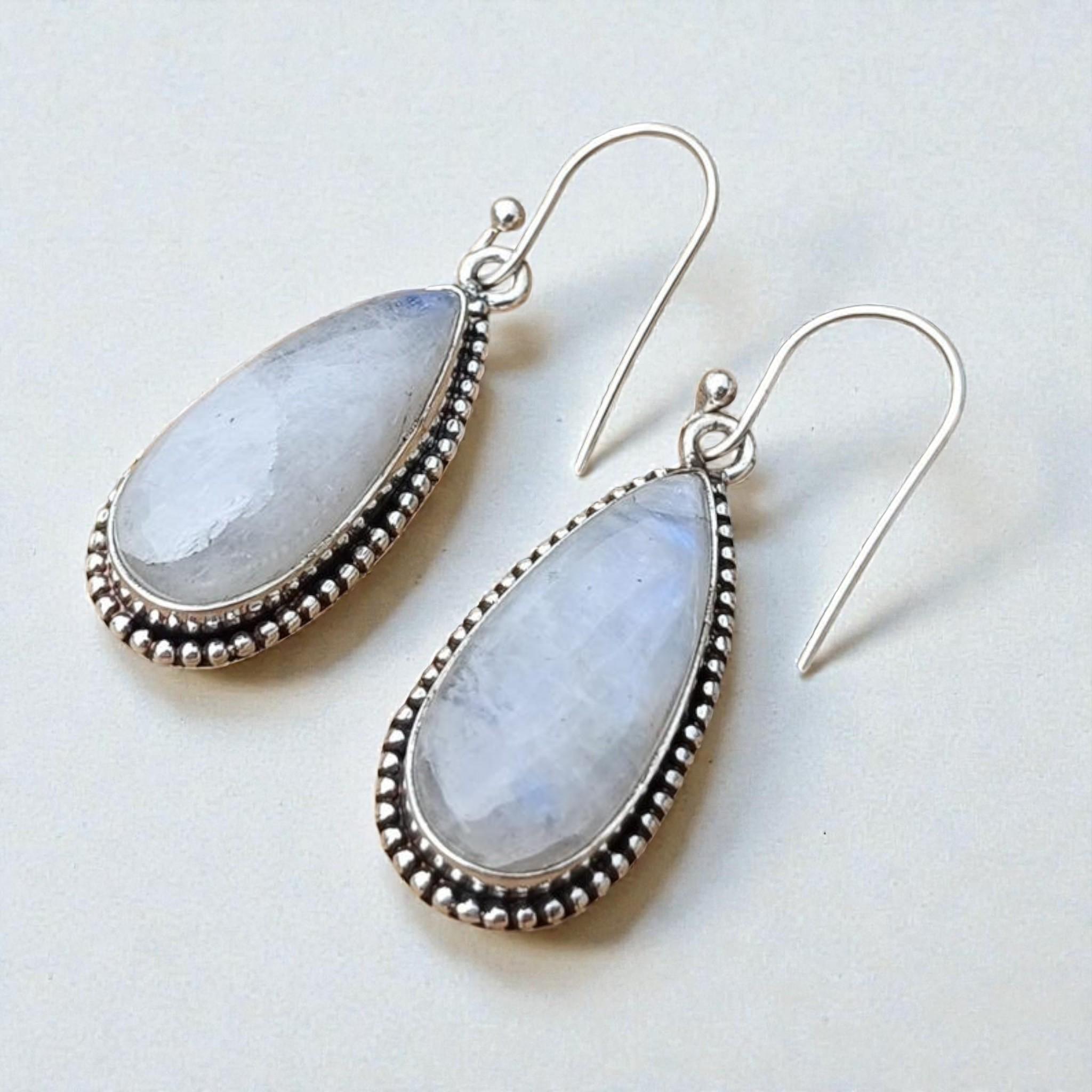 Natural Moonstone Earring, Handmade Earring, 925 Sterling Silver, Teardrop Earring, Women's Earring, Statement Earring, Charm Earring