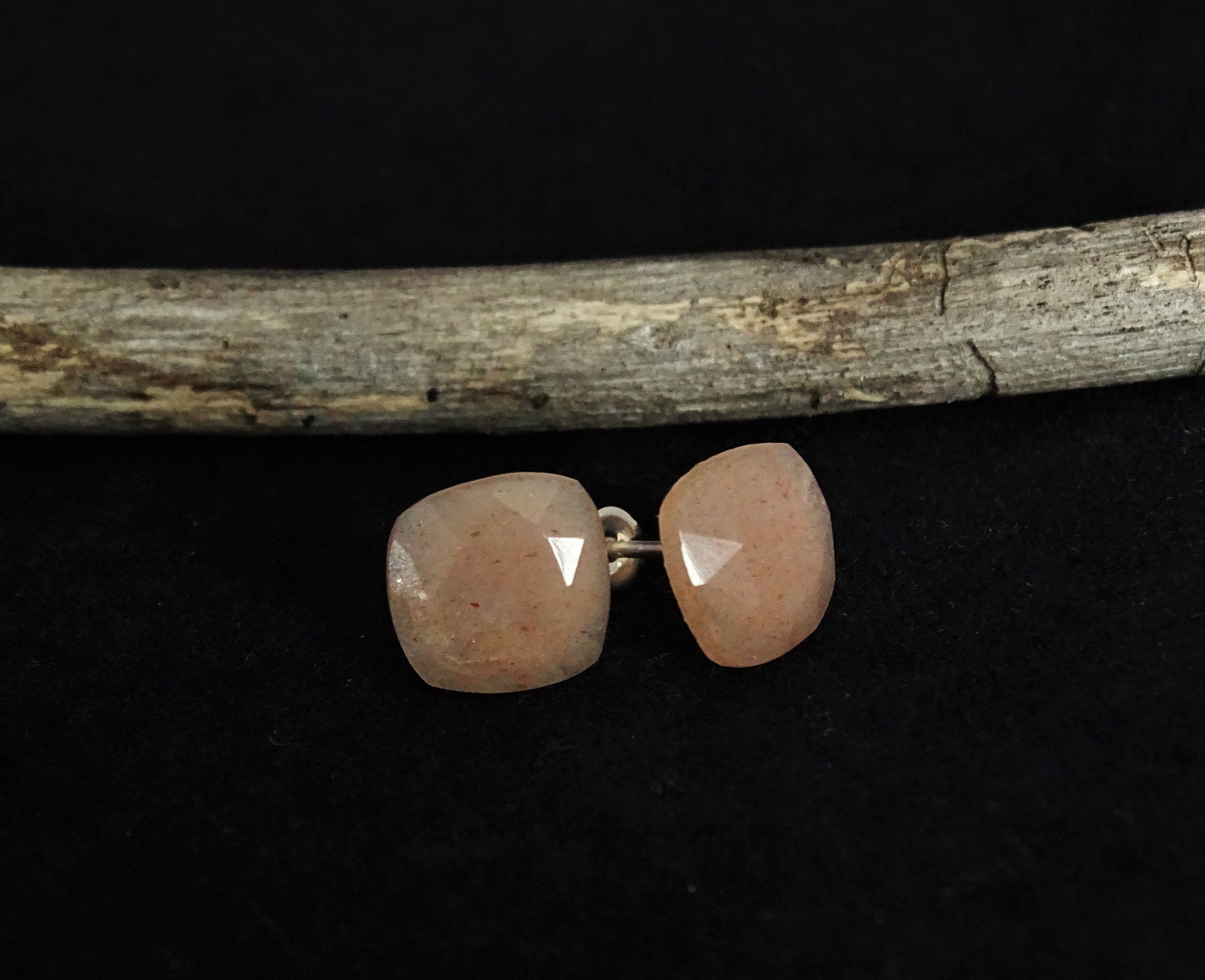 Moonstone Earrings | Tiny Peach Moonstone Studs | Moon Stone Jewelry
