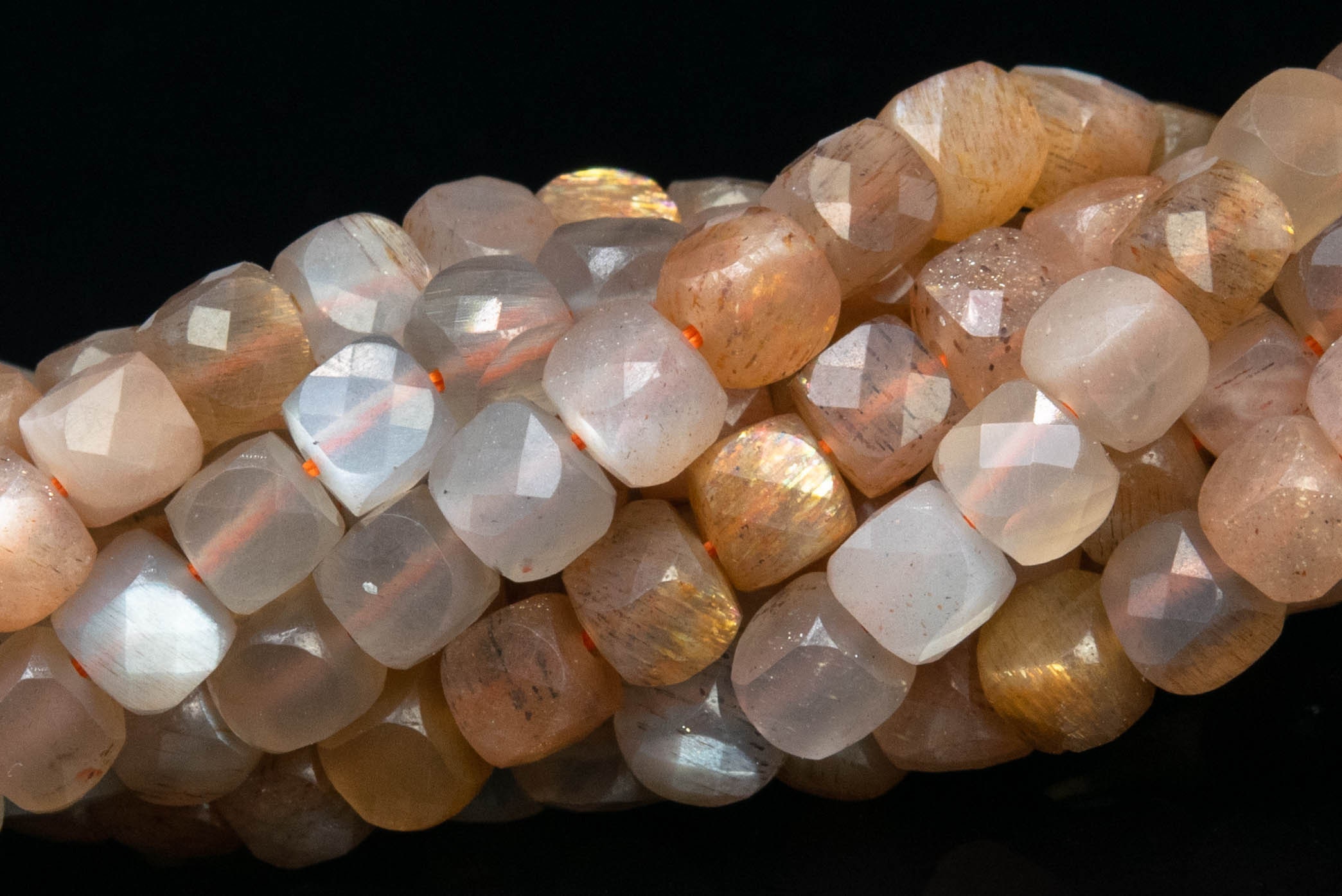 3-4mm Multicolor Moonstone Beads Faceted Cube Grade Aaa Genuine Natural Gemstone Loose Beads 15"/7.5" Bulk Lot Options (111746)