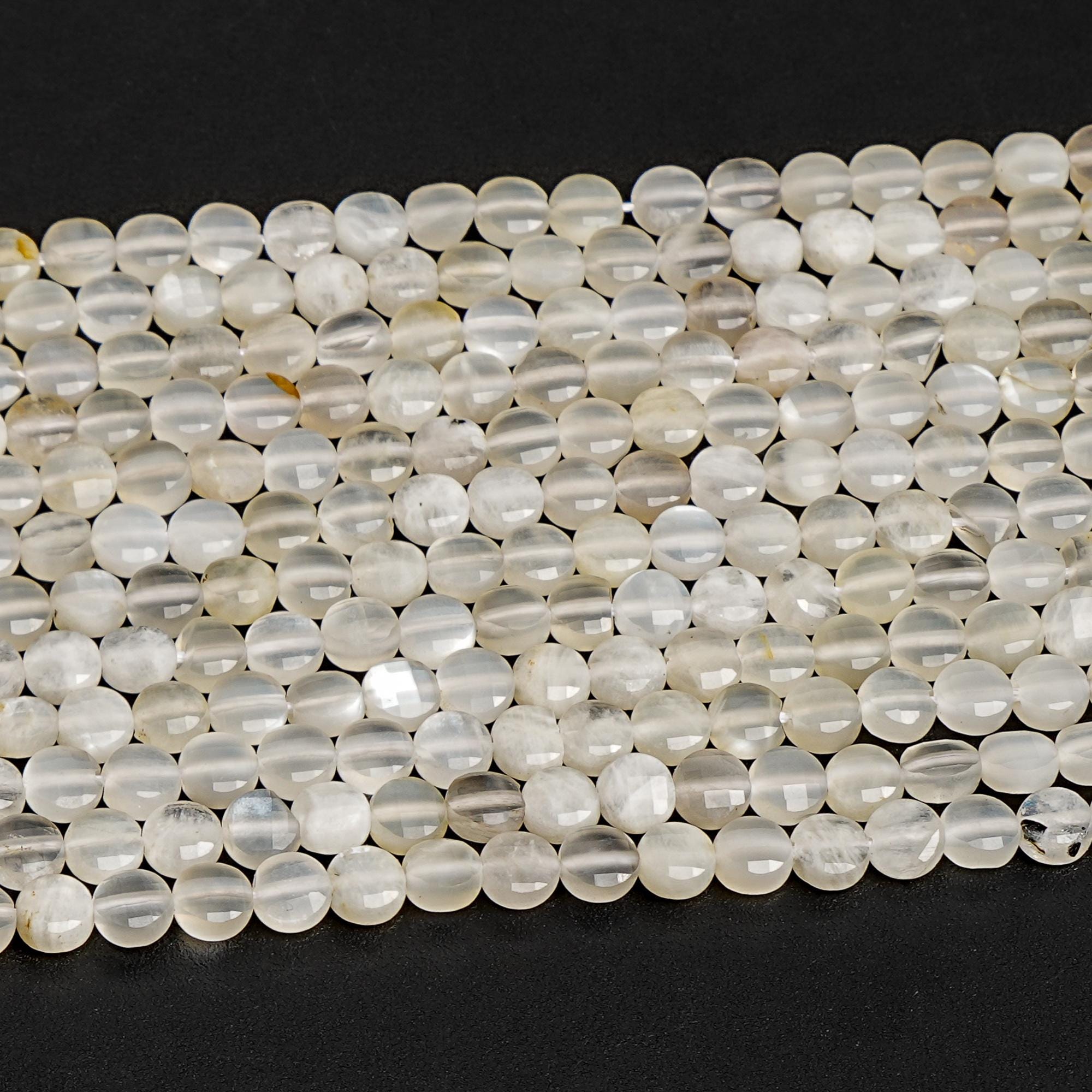 4mm White Moonstone Beads Grade Aa Genuine Natural Gemstone 15" Faceted Coin Loose Beads For Handcrafting Jewelry (127709-2583)