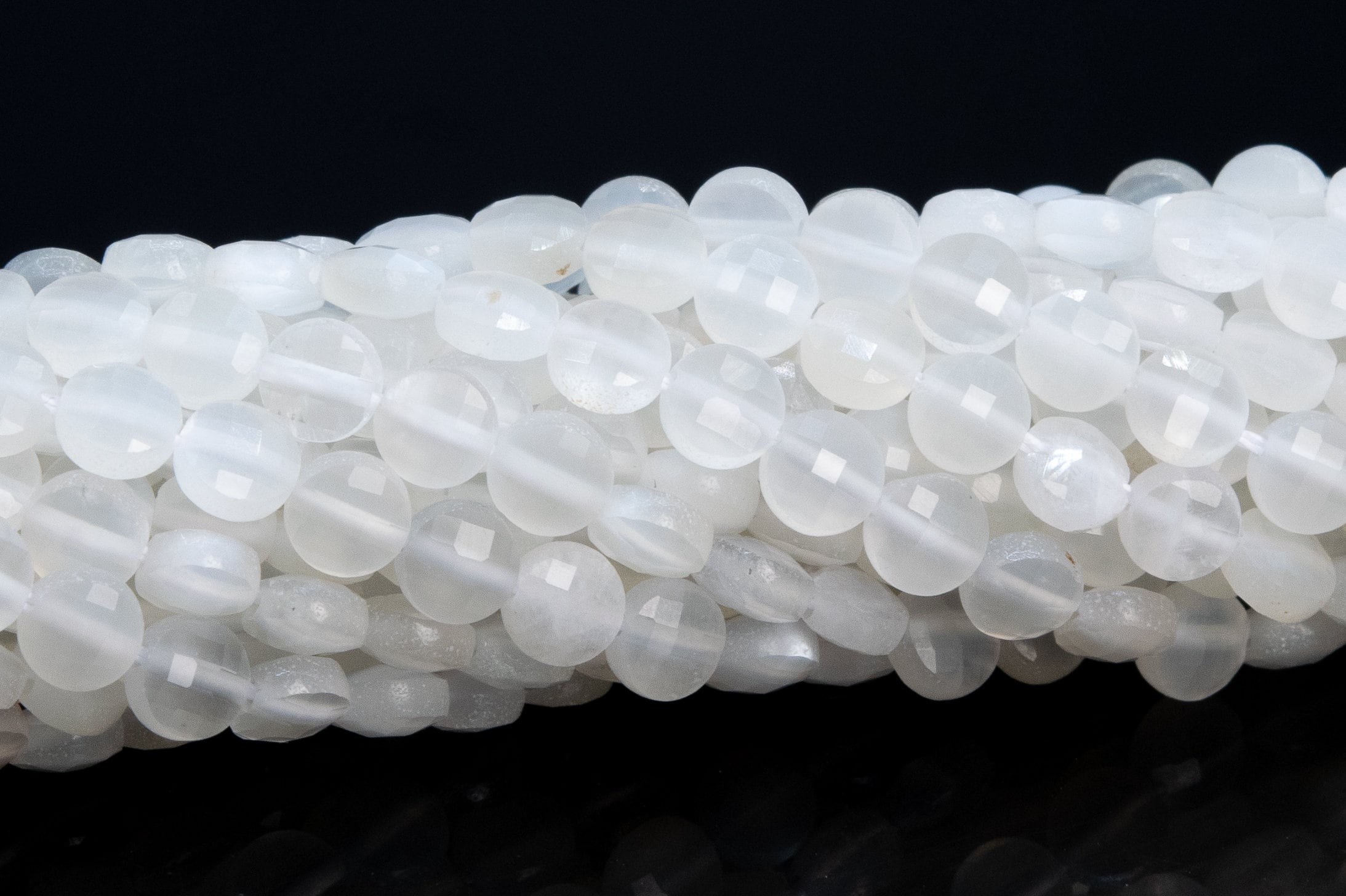 4mm White Flash Milky Moonstone Beads Faceted Flat Round Button Aaa Genuine Natural Gemstone Beads 15" / 7.5" Bulk Lot Options (111705)