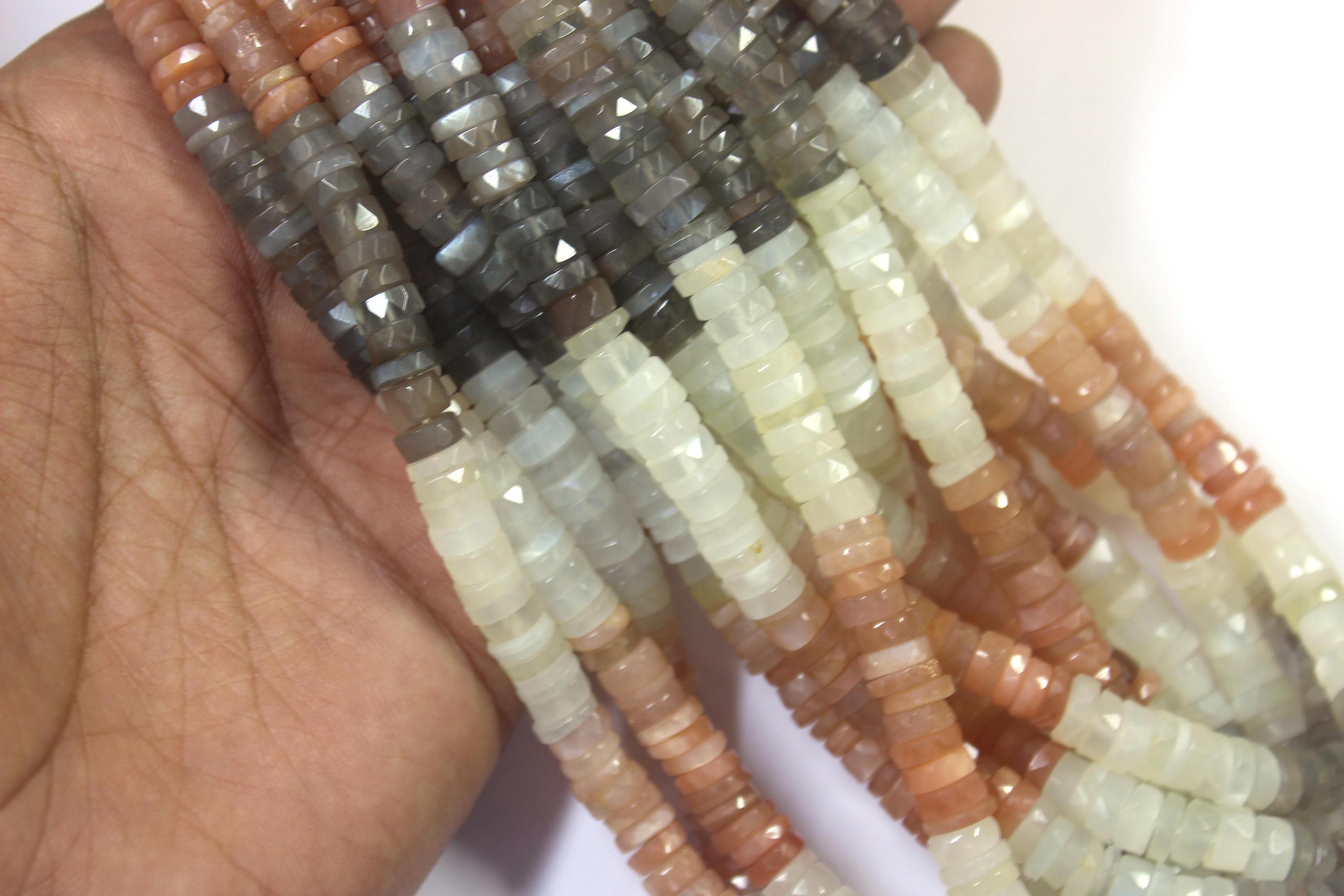 Faceted Multi Moonstone Tyre Beads: Natural Gemstone Jewelry Making (7-8mm) Faceted Multi Moonstone Tyre Beads: Natural Gemstone Jewelry Making (7-8mm)