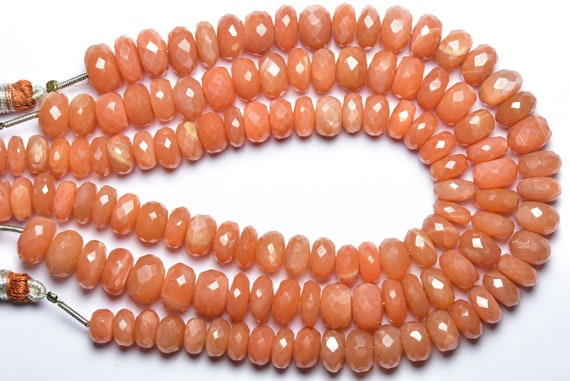 Peach Moonstone Rondelle Beads - 8 Inches - Natural Beautiful Big Faceted Peach Moonstone Rondelle - Size Is 8.5-9 Mm #1783