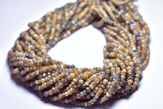 Moonstone Rondelle Beads - 13 Inches - Natural Beautiful Faceted Golden Shine Moonstone Rondelle - Size Is 4.5mm #1622