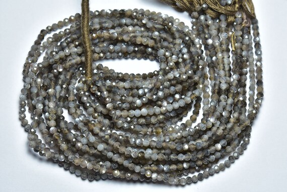 Shimmer Gray Moosntone Rondelle Beads -13 Inches- Natural Microcut Faceted Rare Rutile Gray Moonstone Rondelle - Size Is 3.8mm #1036