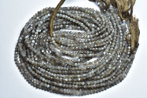 Shimmer Gray Moonstone Rondelle Beads - 13 Inches -natural Micro Cut Faceted Rare Rutile Gray Moonstone Rondelle - Size Is 3.8mm #1266