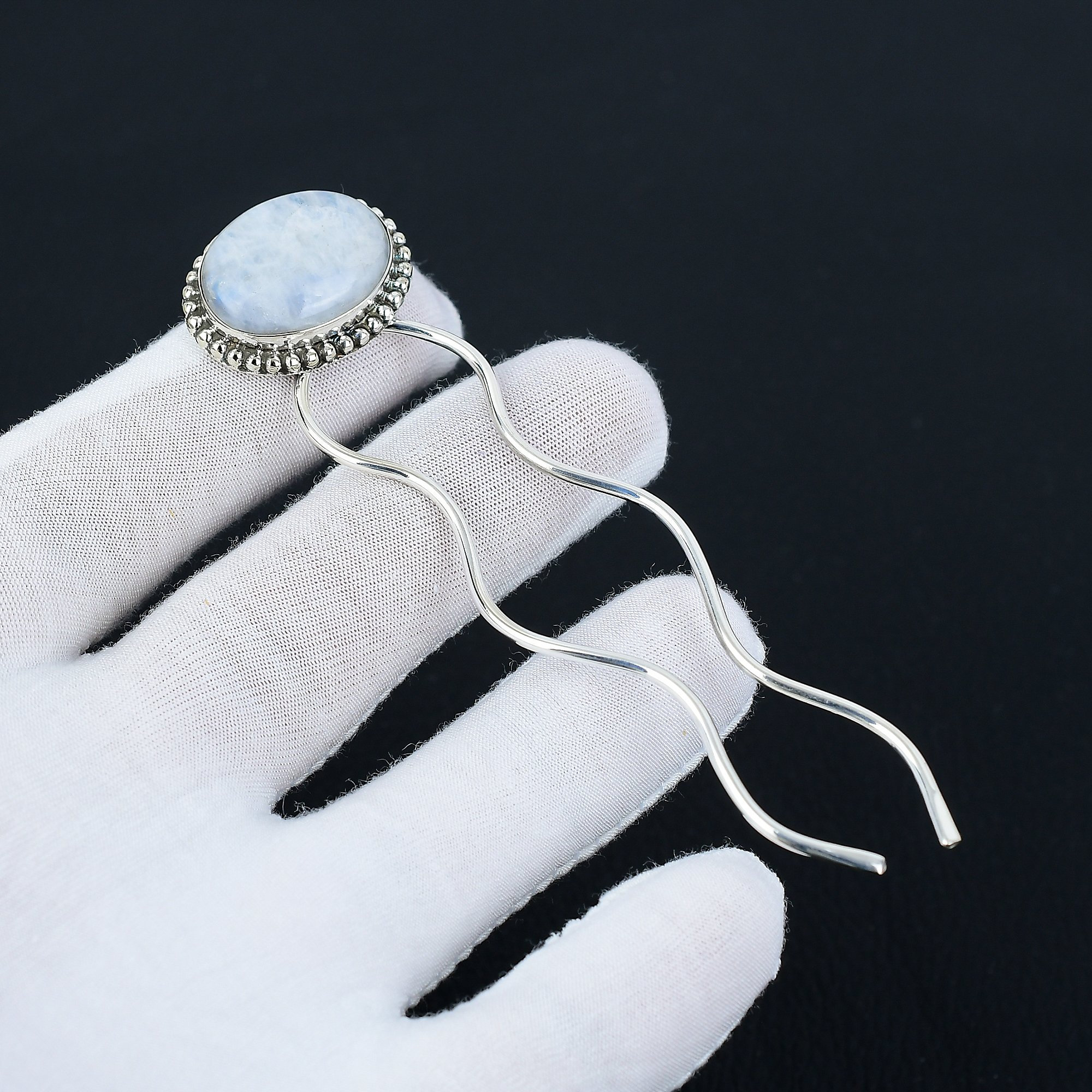 Moonstone Gemstone Dainty Pin Hair Bun Holder, Hair Fork, Hair Clip, Hair Gift, Bridal Jewelry, Modern Hair Pick For Thin And Thick Hair