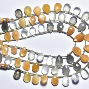 Multi Moonstone Heart Beads - 8 Inches - Natural Faceted Multi Shimmer Moonstone Heart Briolettes - Size Is 10-12 Mm #1563 Multi Moonstone Heart Beads - 8 Inches - Natural Faceted Multi Shimmer Moonstone Heart Briolettes - Size Is 10-12 Mm #1563