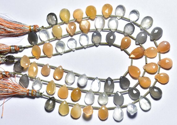 Multi Moonstone Heart Beads - 8 Inches - Natural Faceted Multi Shimmer Moonstone Heart Briolettes - Size Is 10-12 Mm #1563