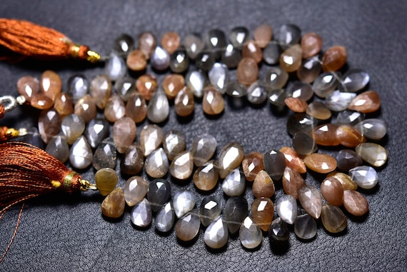Multi Moonstone Pear Beads - 8 Inches - Beautiful Amazing Natural Red Gray Moonstone Faceted Pear Briolettes,size Is 7x9-7.50x11mm #847