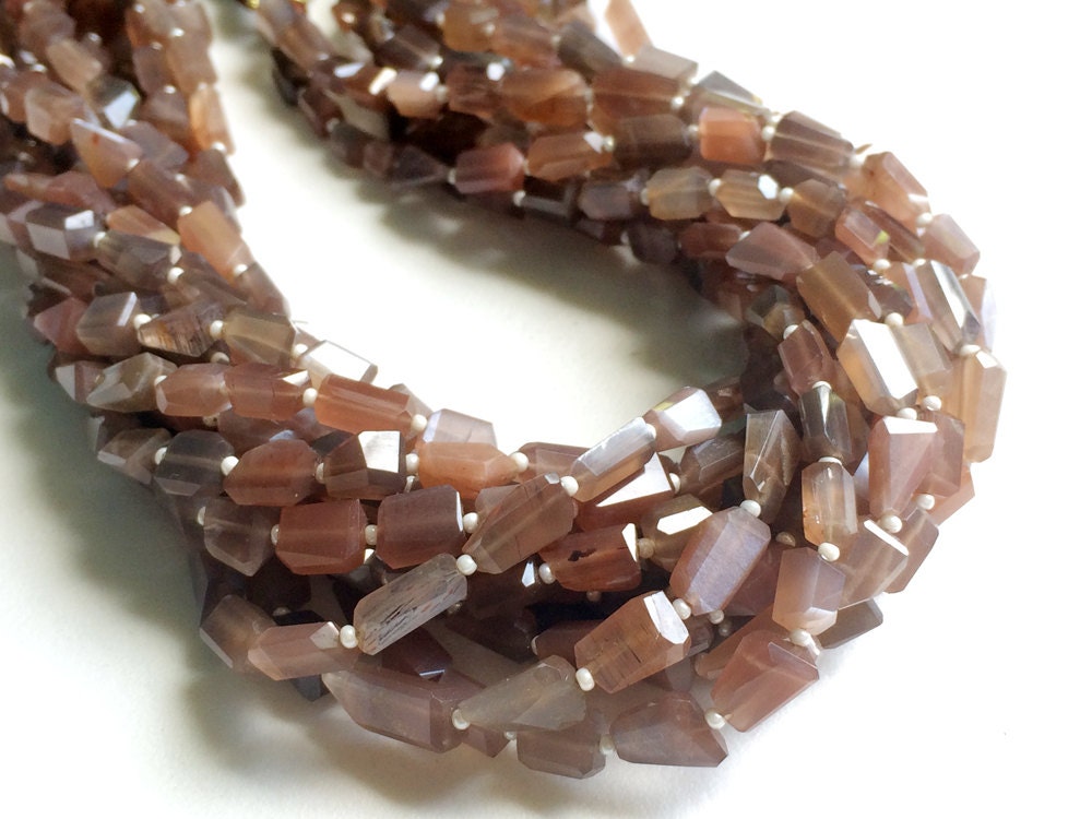 7-10mm Chocolate Moonstone Step Cut Faceted Tumbles, Chocolate Moonstone Beads, Natural Moonstone For Necklace, 13 Inch, 30 Pcs - Aga92