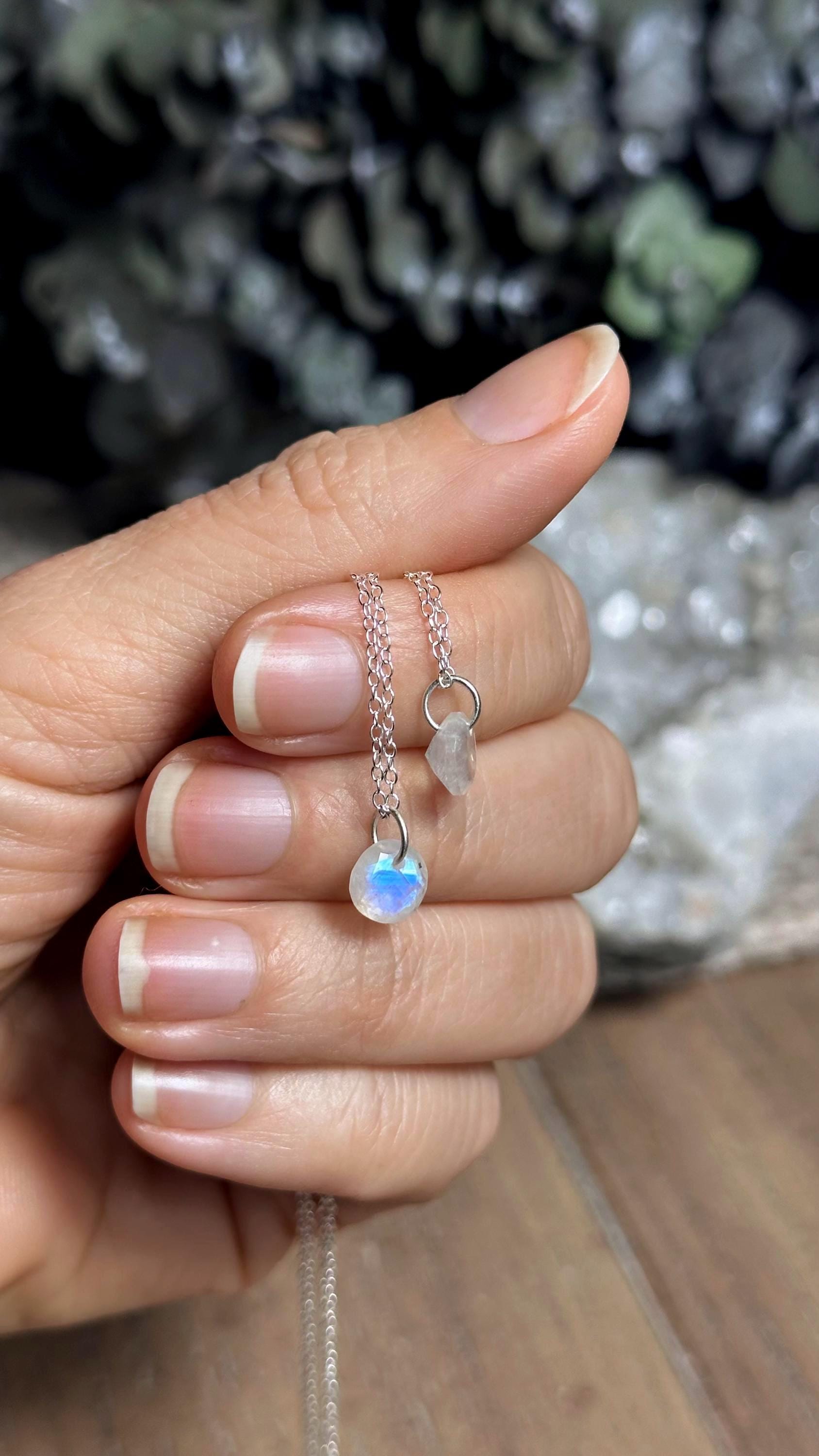 Moonstone Diamond Shape Charm Necklace , .925 Sterling Silver