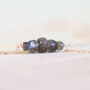 Gray Moonstone Bar Necklace On Oxidized Sterling, Sterling Silver, Yellow Or Rose Gold Filled Chain, Delicate Gemstone Layering Jewelry