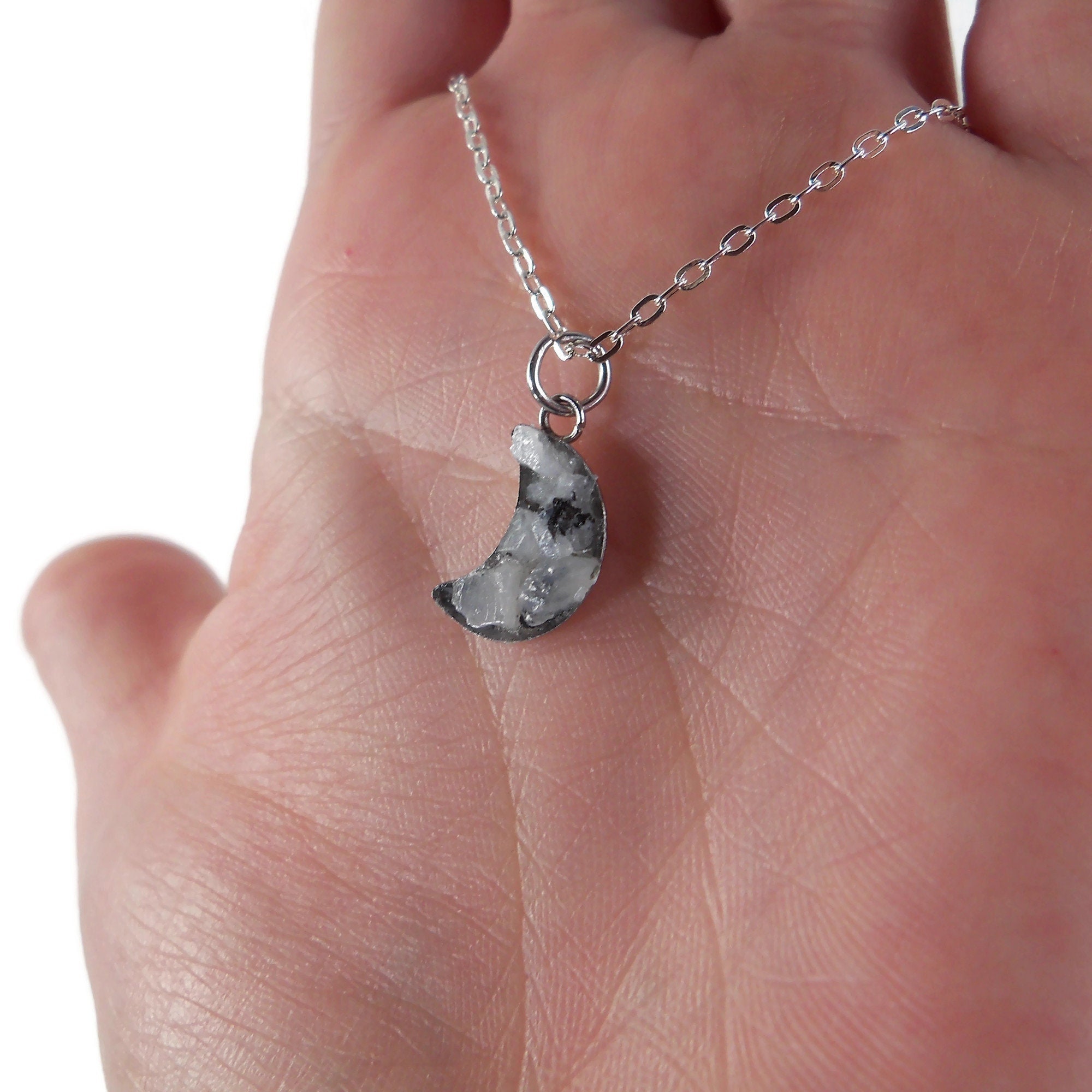 Moonstone Moon Silver Plated 18" Crushed Stone Necklace
