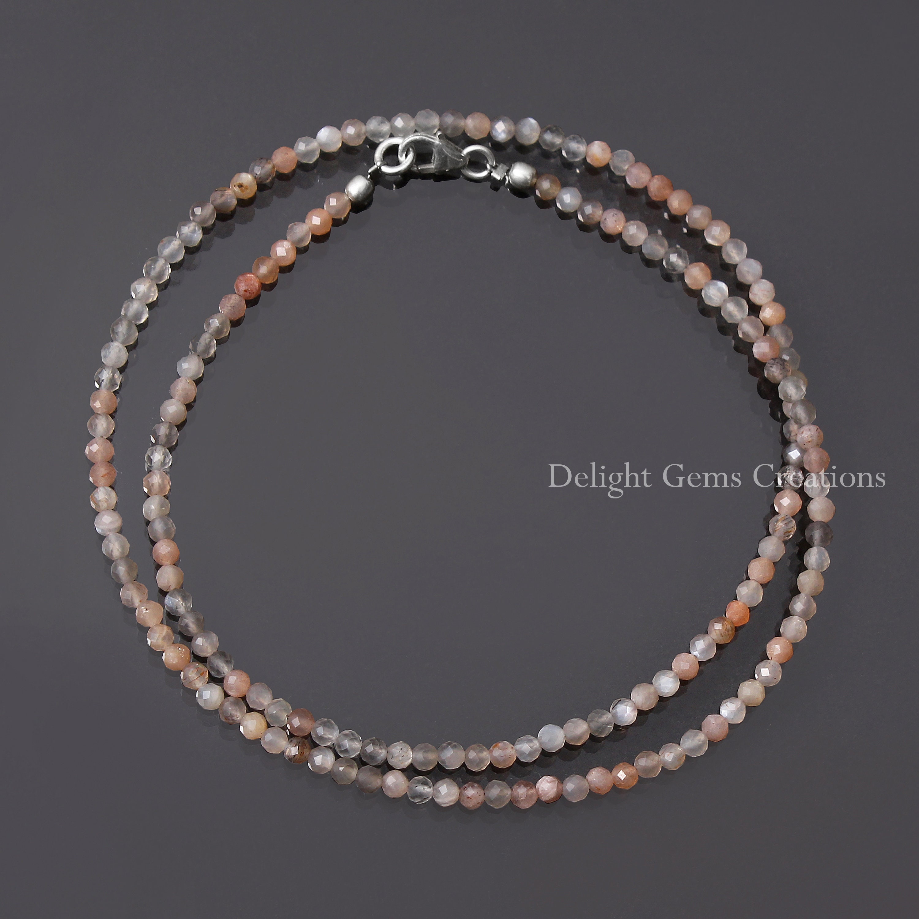 Multi Moonstone Necklace-3-3.5mm Moonstone Faceted Roundel Beads Necklace-moonstone Beaded Necklace, Grey-chocolate Moonstone Beads Necklace