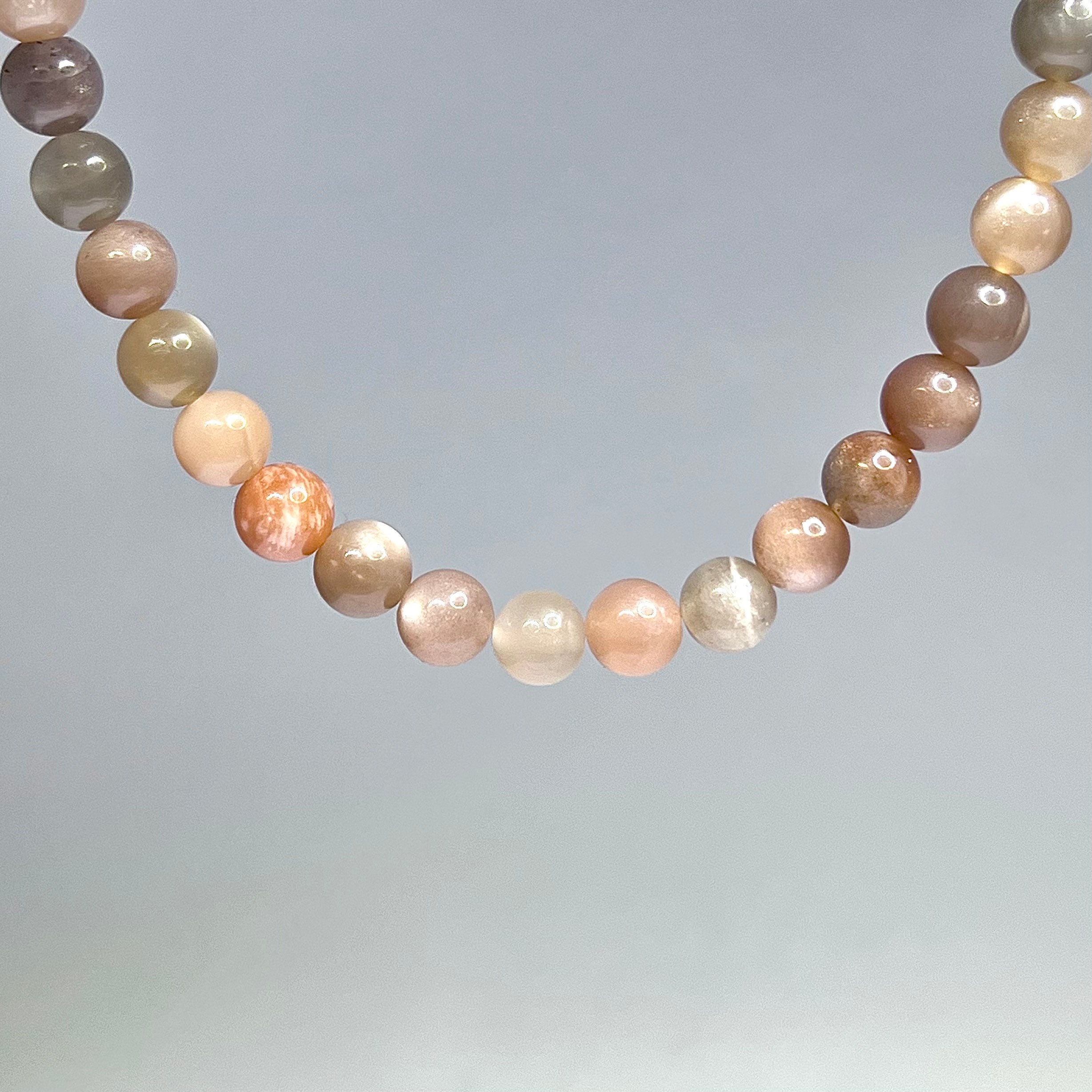 Multi Moonstone Beaded Choker: Sterling Silver Gemstone Necklace