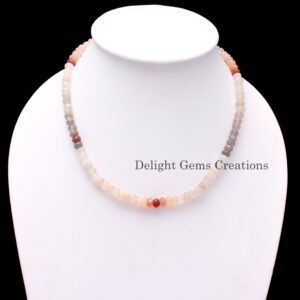 Multi Moonstone Beaded Necklace, Smooth Rondelle, 18 Inch