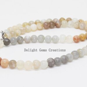 Multi Moonstone Necklace, Sterling Silver Beaded Necklace, 6-6.5mm, 18 Inch