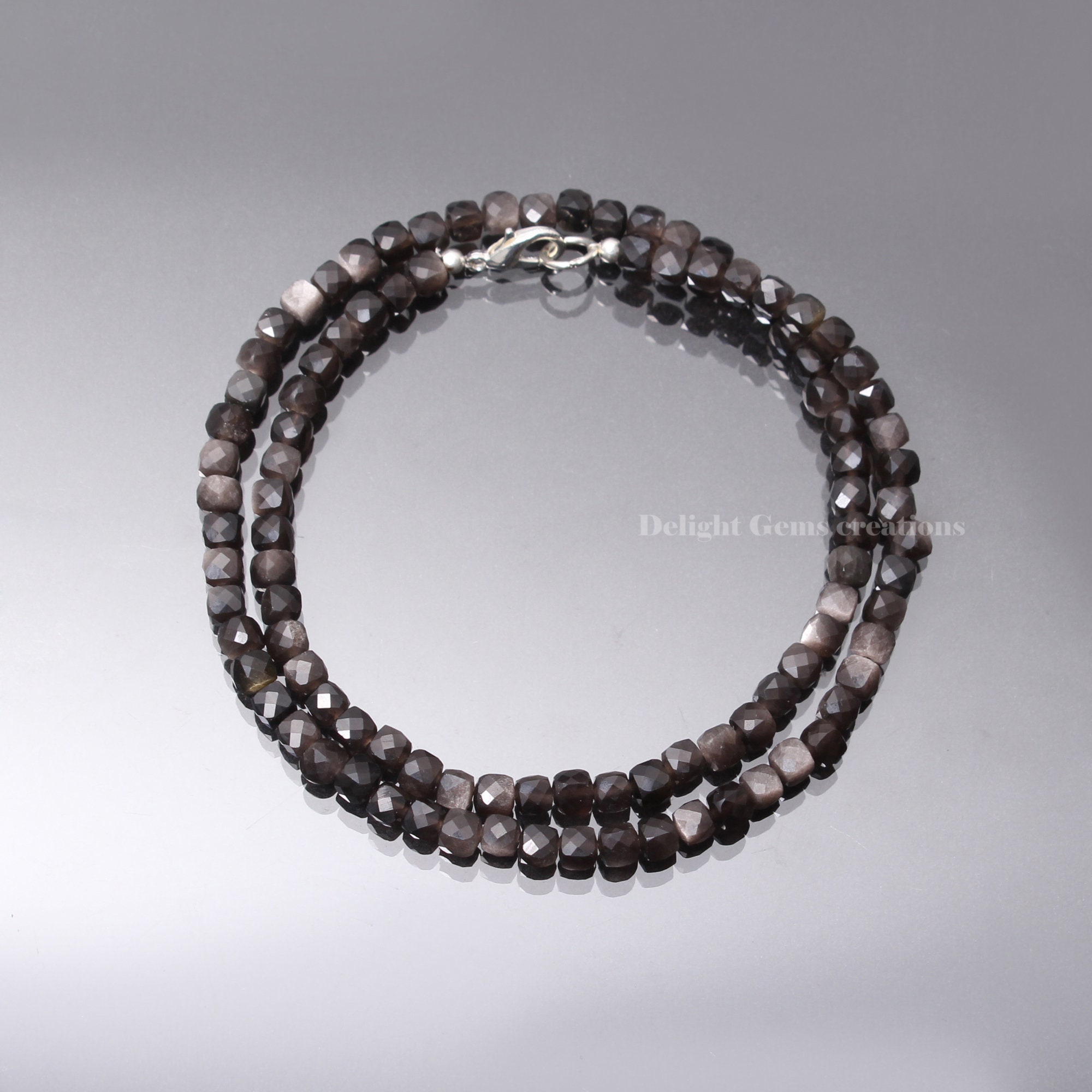 Natural Chocolate Moonstone Necklace, 4.5mm Faceted Cube Beads, 18 Inch