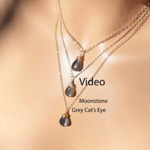 Natural Grey Moonstone Cat's Eye Necklace: .925 Sterling Silver, Yellow Or Rose Gold Filled / Natural Cat's Eye Moonstone