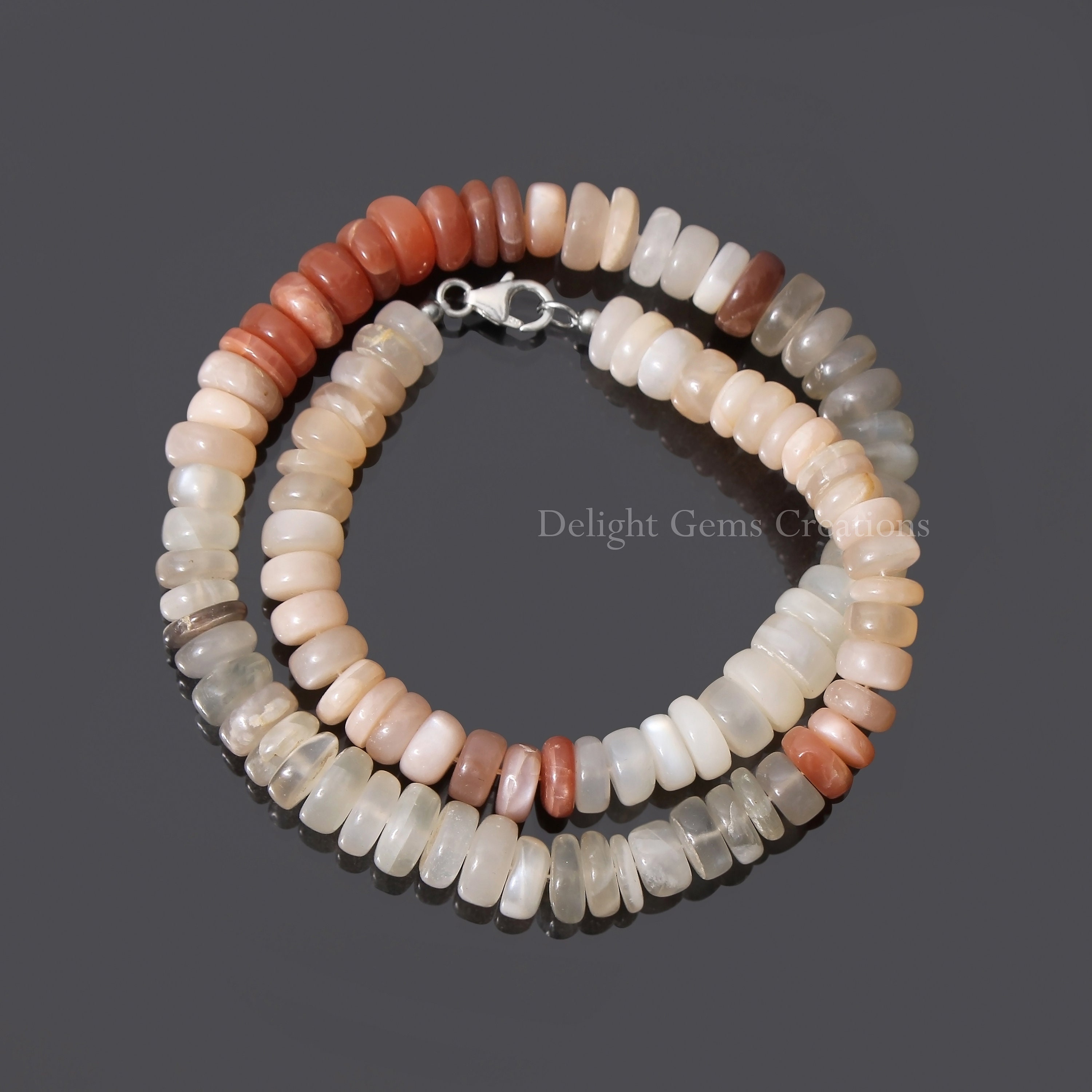 Natural Multi Moonstone Beaded Necklace, 8.5-9mm Multi Moonstone Smooth Rondelle Beads Necklace, 18 Inch Necklace, Aaa++ Moonstone Jewelry