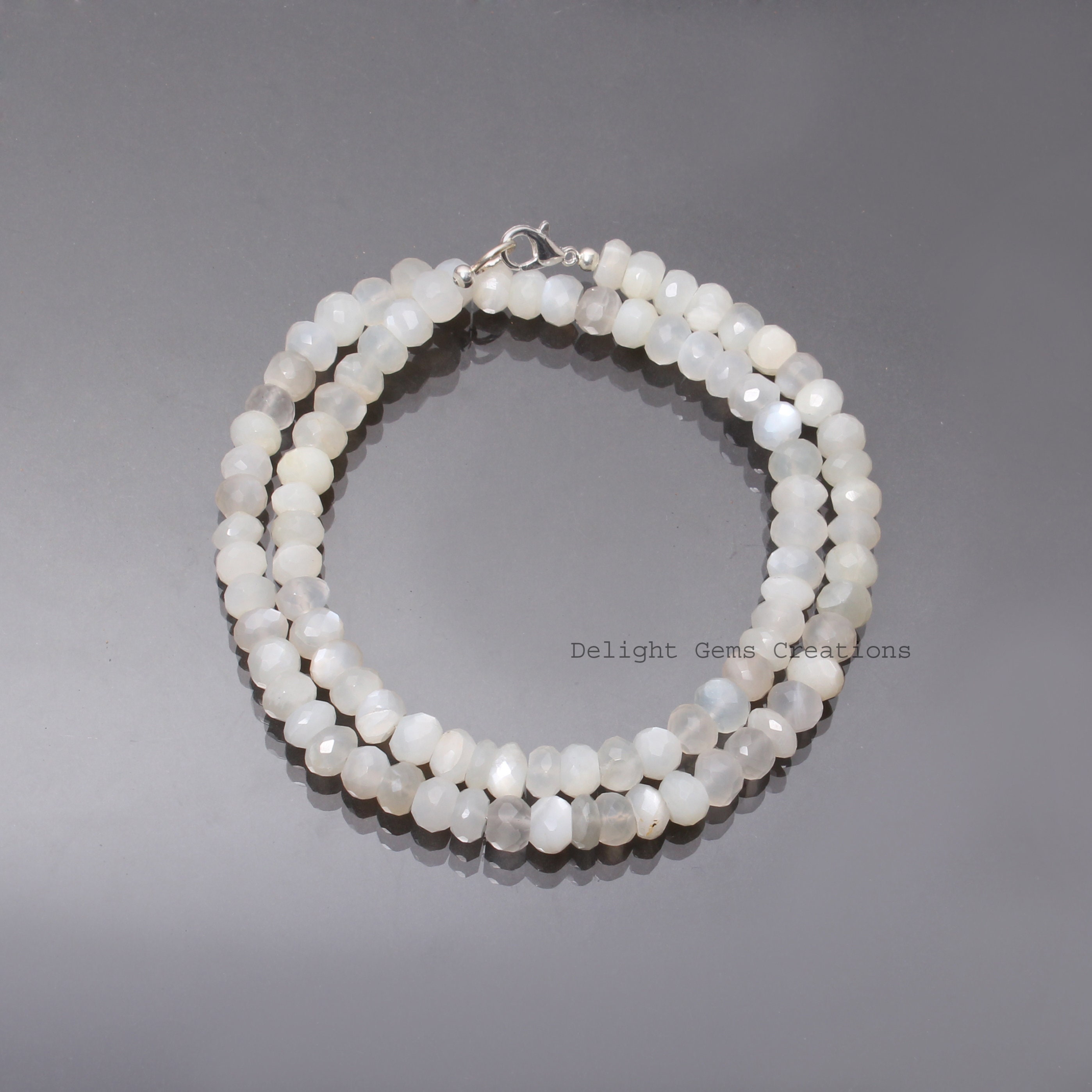 Natural White Moonstone Beaded Necklace-7mm-7.5mm Faceted Rondelle White Gemstone Necklace-handmade Women Jewelry-bridesmaid Gifts-christmas