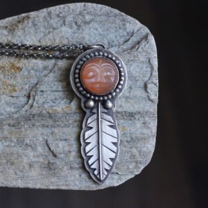 Peach Moonstone Necklace, Man in moonstone, Moonstone Necklace, Man in Moon, Peach Moonstone, Sterling Silver, Silver Moonstone,Peach Gem