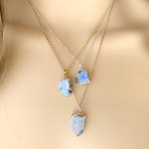 Quality Sterling Silver Raw Moonstone Necklace, Raw Crystal Necklace Gold Filled, 3rd Anniversary Gift, June Birthstone Gift Gemini Necklace