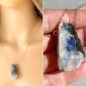 Raw Moonstone Necklace Silver Or Rose Gold, Moonstone Jewelry, Raw Stone Necklace, Raw Crystal Necklace, June Birthday Gift, Exact Stone