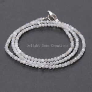 White Moonstone Beaded Necklace, 2.5mm Micro Facet Round Beads, 18 Inch