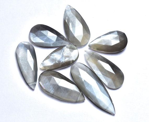 Big Gray Moonstone Long Pear Beads - 4 Pcs - Natural Gray Moonstone Faceted Pear Briolettes, Elongated Briolettes,size Is 11x20-12x27mm #221