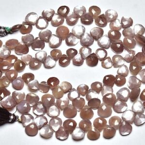 Chocolate Moonstone Heart Beads - 8 Inches - Natural Beautiful Chocolate Brown Moonstone Heart Faceted Briolettes - Size Is 8 Mm #724 Chocolate Moonstone Heart Beads - 8 Inches - Natural Beautiful Chocolate Brown Moonstone Heart Faceted Briolettes - Size Is 8 Mm #724
