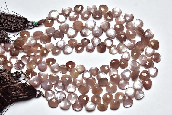Chocolate Moonstone Heart Beads - 8 Inches - Natural Beautiful Chocolate Brown Moonstone Heart Faceted Briolettes - Size Is 8 Mm #724
