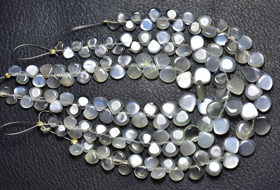 Gray Moonstone Heart Beads - 7 Inches - Beautiful Natural Moonstone Smooth Heart Briolette,light Gray Moonstone,size Is 5-8mm #409