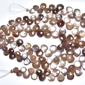 Moonstone Heart Beads - 7.50 Inches - Natural Beautiful Coffee Moonstone Faceted Heart Briolettes Strand - Size Is 6-8.50mm #776 Moonstone Heart Beads - 7.50 Inches - Natural Beautiful Coffee Moonstone Faceted Heart Briolettes Strand - Size Is 6-8.50mm #776