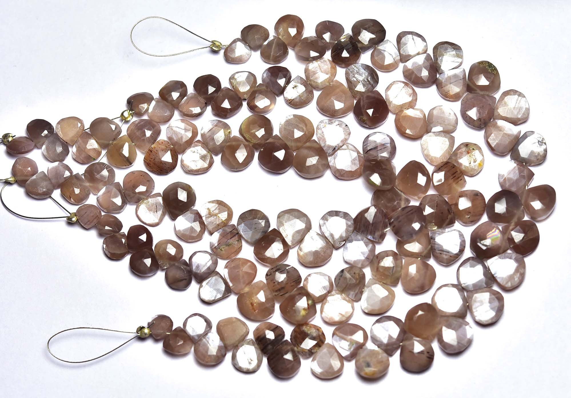 Moonstone Heart Beads - 7.50 Inches - Natural Beautiful Coffee Moonstone Faceted Heart Briolettes Strand - Size Is 6-8.50mm #776
