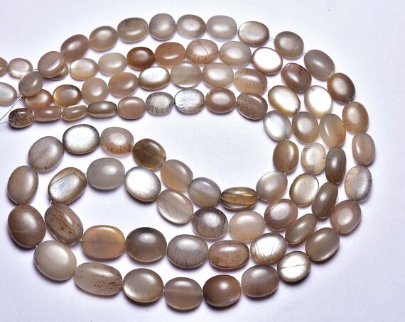 Multi Gray Shimmer Moonstone Oval Beads - 16 Inches - Natural Beautiful  Moonstone Smooth Oval Beads - Size Is 7 - 11mm #844
