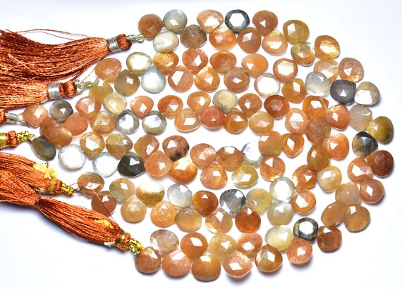 Multi Moonstone Heart Beads - 8 Inches - Natural Multi Shiny Moonstone Faceted Heart Briolettes,size Is 9-10mm #119